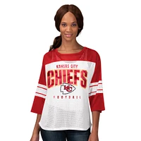 Women's G-III 4Her by Carl Banks  Red Kansas City Chiefs First Team 3/4-Sleeve Mesh T-Shirt