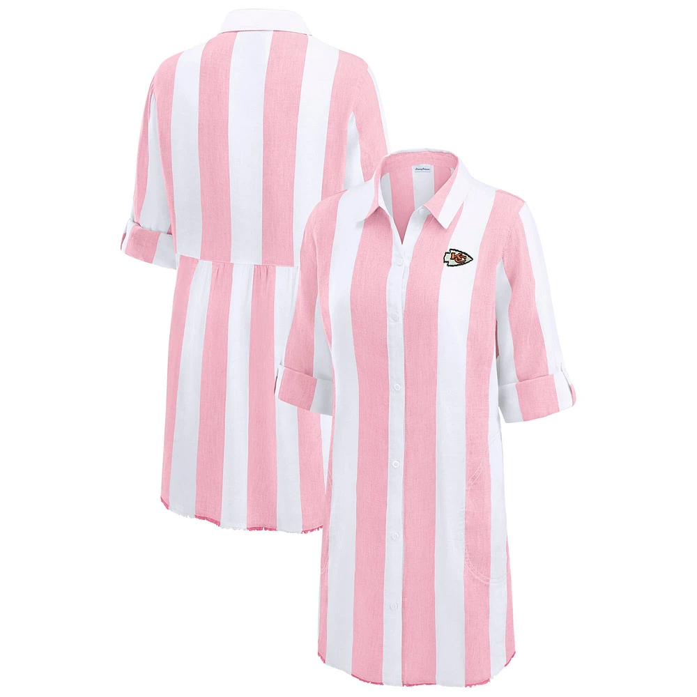 Women's Tommy Bahama  Pink/White Kansas City Chiefs Rugby Beach Stripe Button-Up Tunic