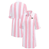 Women's Tommy Bahama  Pink/White Kansas City Chiefs Rugby Beach Stripe Button-Up Tunic