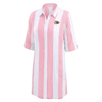 Women's Tommy Bahama  Pink/White Kansas City Chiefs Rugby Beach Stripe Button-Up Tunic