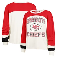 Haut court à manches longues raglan double tête de Kansas City Chiefs '47 Cream pour femme