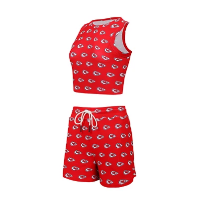 Ensemble de nuit Concepts Sport Kansas City Chiefs Gauge pour femmes, débardeur court et short imprimé sur toute la surface