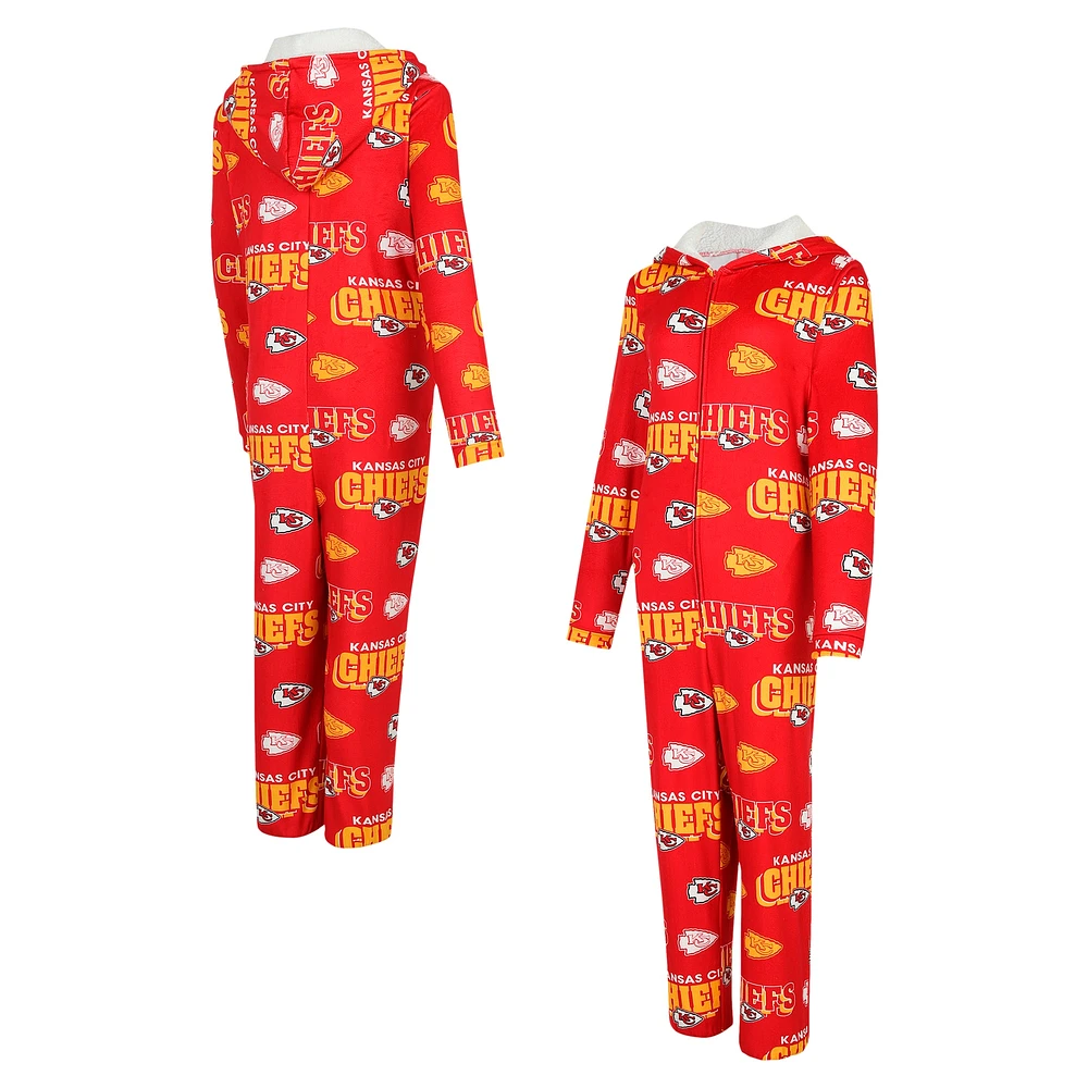 Women's Concepts Sport Red Kansas City Chiefs Roadway Allover Print Microfleece Full-Zip Union Suit