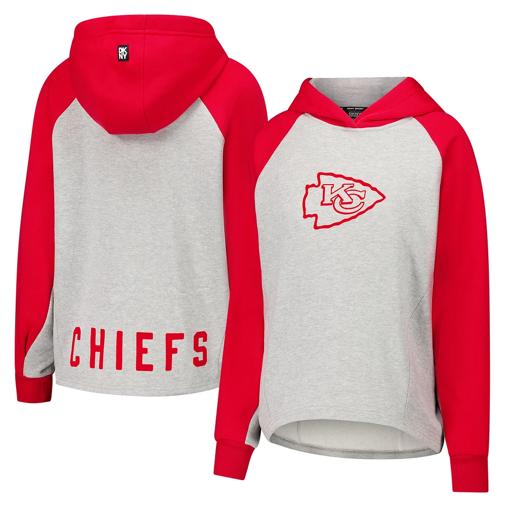 Sweat à capuche court raglan DKNY Sport gris/rouge pour femme Kansas City Chiefs Joy