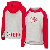 Sweat à capuche court raglan DKNY Sport gris/rouge pour femme Kansas City Chiefs Joy