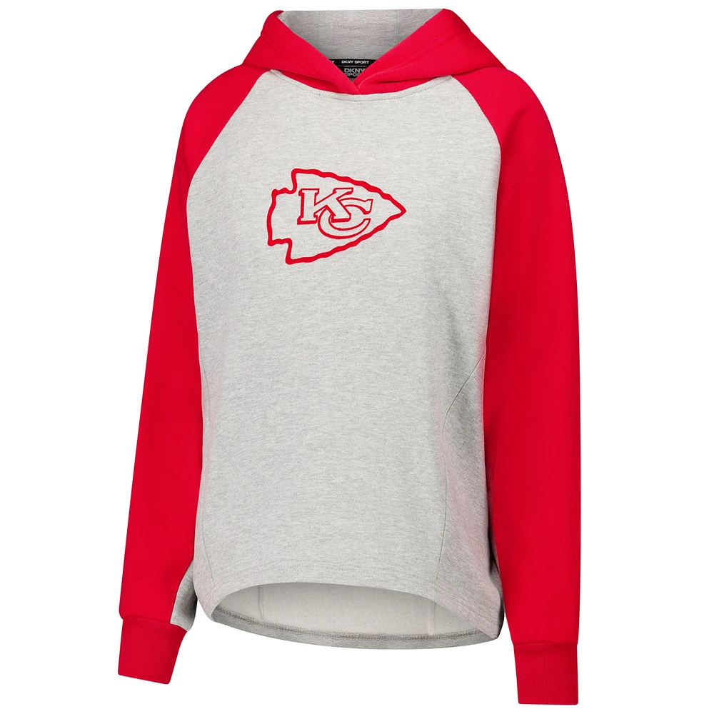 Sweat à capuche court raglan DKNY Sport gris/rouge pour femme Kansas City Chiefs Joy