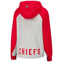 Sweat à capuche court raglan DKNY Sport gris/rouge pour femme Kansas City Chiefs Joy