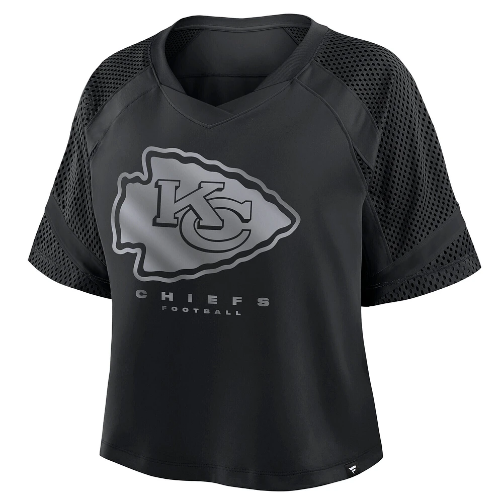 Women's Fanatics Black Kansas City Chiefs Oversized Cornerback Blitz Raglan V-Neck T-Shirt