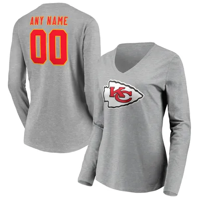 Kansas City Chiefs Fanatics Branded Women's Team Authentic Custom Long Sleeve V-Neck T-Shirt - Gray