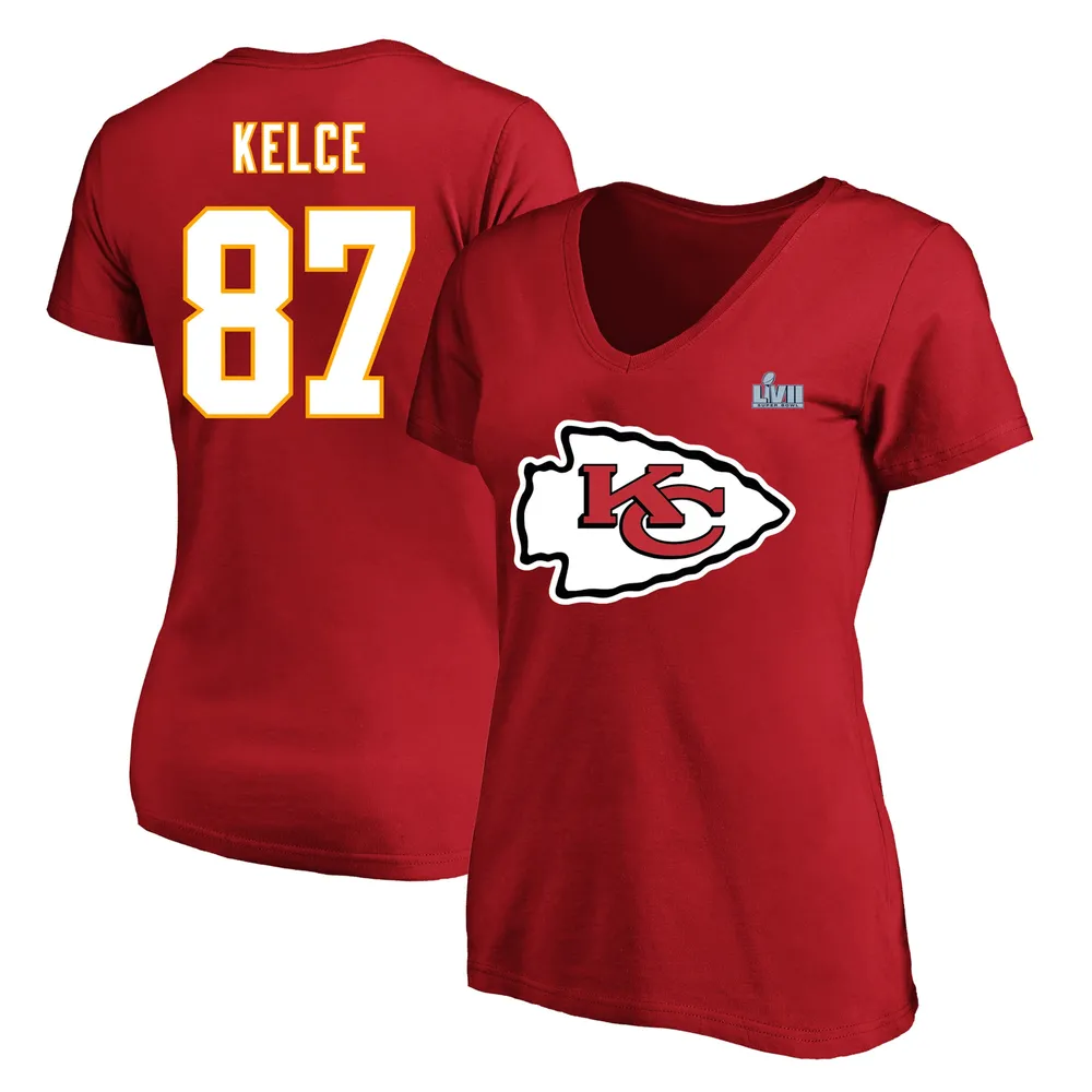 Fanatics Branded Women's Fanatics Branded Travis Kelce Red Kansas City  Chiefs Super Bowl LVII Name & Number Plus V-Neck T-Shirt