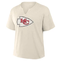 T-shirt à col en V flammé pour femme Fanatics Cream Kansas City Chiefs