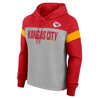 Women's Fanatics Heather Gray/Red Kansas City Chiefs Bold Play Call Pullover Hoodie