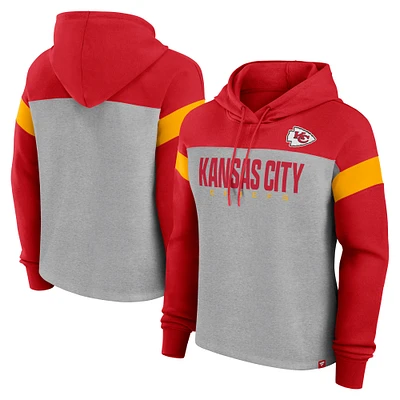 Women's Fanatics Heather Gray/Red Kansas City Chiefs Bold Play Call Pullover Hoodie