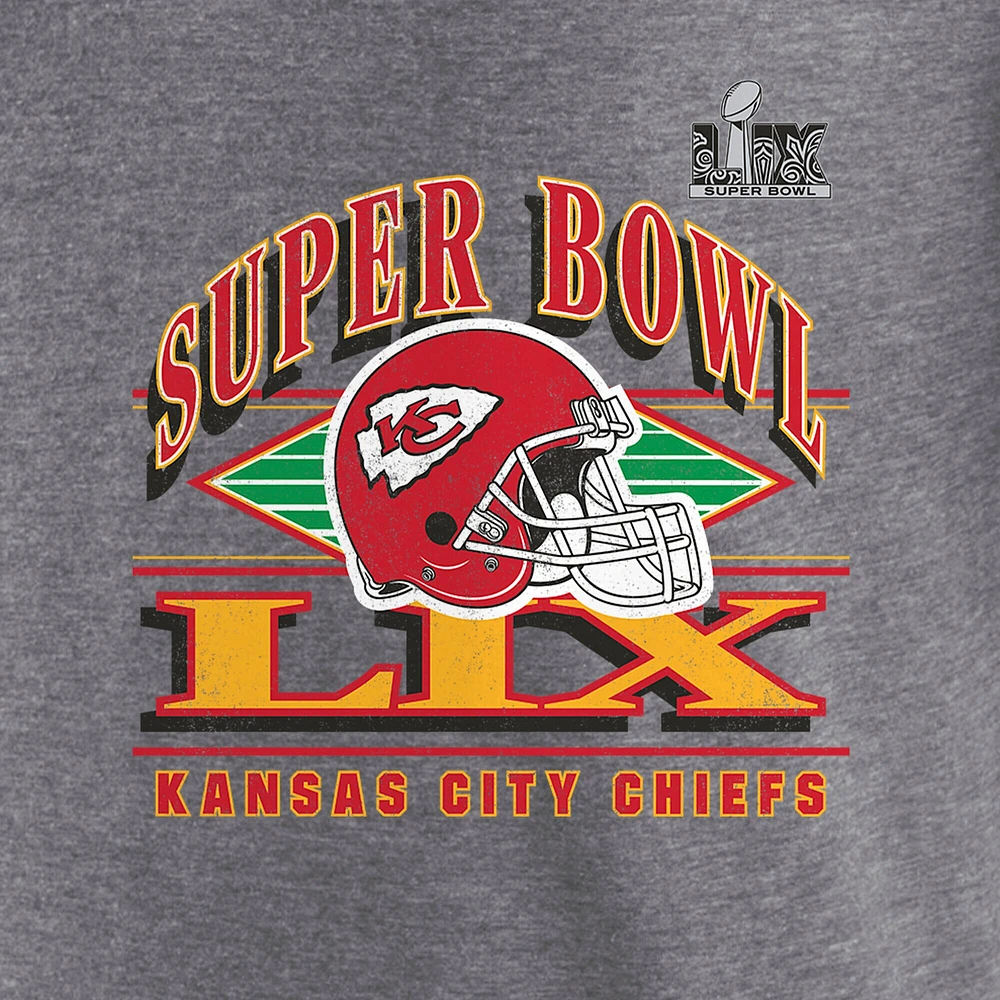 Women's Fanatics Heather Gray Kansas City Chiefs Super Bowl LIX Our Pastime Tri-Blend V-Neck T-Shirt