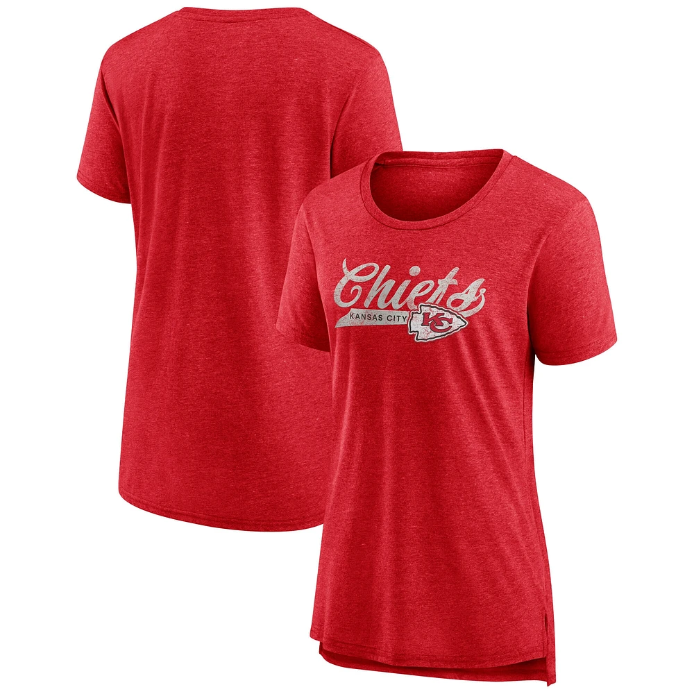 Women's Fanatics Heather Red Kansas City Chiefs Original Play Distressed Tri-Blend T-Shirt