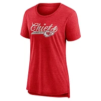 Women's Fanatics Heather Red Kansas City Chiefs Original Play Distressed Tri-Blend T-Shirt
