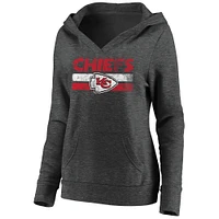 Chandail à capuche col en V avec cordon de serrage First String des Kansas City Chiefs Fanatics Heathered Charcoal pour femmes