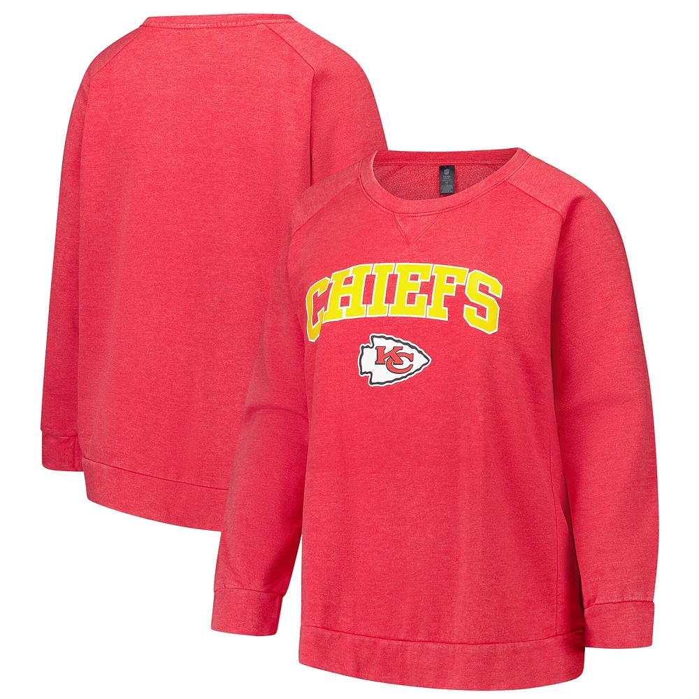 Sweat-shirt raglan délavé à l'acide Fanatics pour femmes, rouge, Kansas City Chiefs