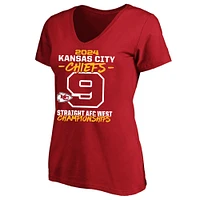 T-shirt col en V grande taille pour femme Fanatics Red Kansas City Chiefs, neuf fois championne consécutive de la division ouest l'AFC