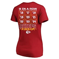 Women's Fanatics Red Kansas City Chiefs Nine-Straight AFC West Division Champions Plus V-Neck T-Shirt