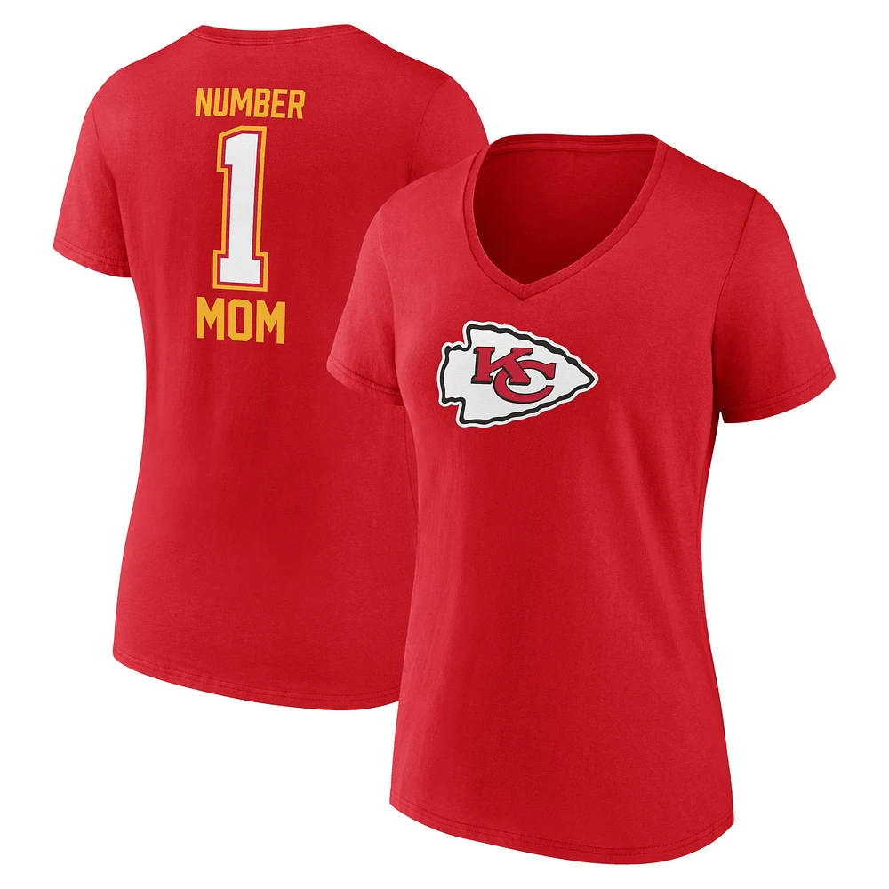 Women's Fanatics Red Kansas City Chiefs Plus Mother's Day #1 Mom V-Neck T-Shirt