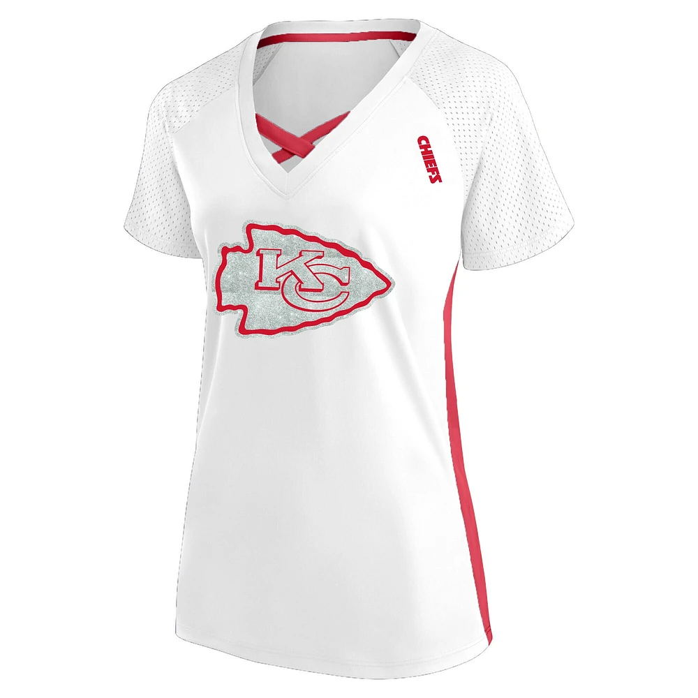 Women's Fanatics  White Kansas City Chiefs Plus Glitter Lace-Up V- Neck T-Shirt