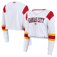 Women's Fanatics  White Kansas City Chiefs Stretch Cropped Fashion Long Sleeve T-Shirt