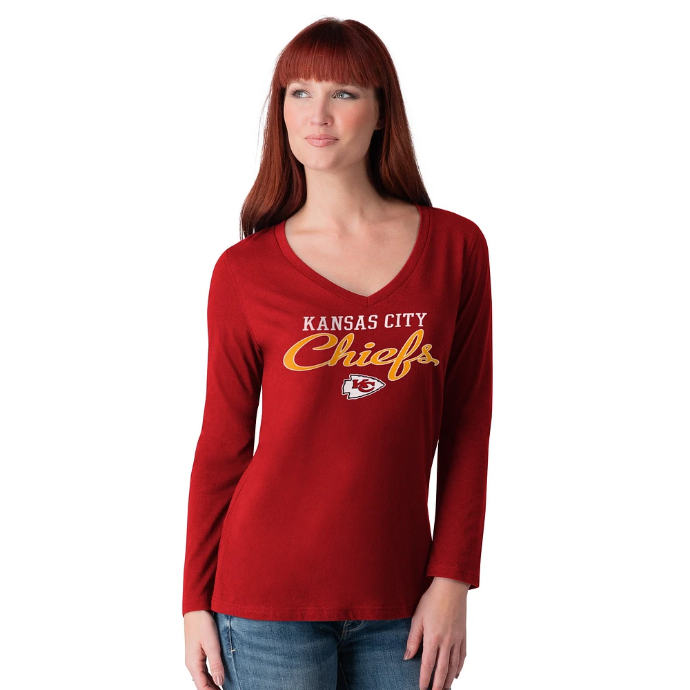 Women's G-III 4Her by Carl Banks Red Kansas City Chiefs Post Season Long Sleeve V-Neck T-Shirt