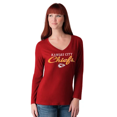 T-shirt à manches longues et col en V pour femme G-III 4Her par Carl Banks Red Kansas City Chiefs Post Season