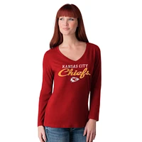 Women's G-III 4Her by Carl Banks Red Kansas City Chiefs Post Season Long Sleeve V-Neck T-Shirt