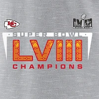 T-shirt col en V gris pour femme Kansas City Chiefs Super Bowl LVIII Champions Counting Points