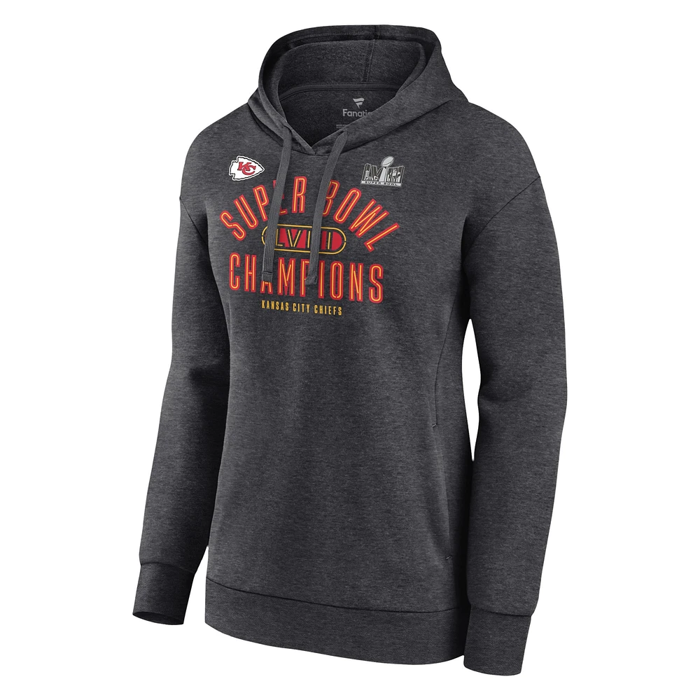 Women's  Heather Charcoal Kansas City Chiefs Super Bowl LVIII Champions Under the Lights Fleece Pullover Hoodie