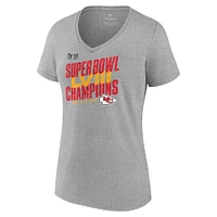 T-shirt à col en V emblématique des champions du Super Bowl LVIII Chiefs de Kansas City pour femme, gris chiné