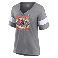 Women's  Heather Gray Kansas City Chiefs Super Bowl LVIII Champions Own the Moment Lightweight Tri-Blend V-Neck T-Shirt