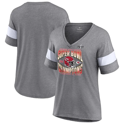 Women's  Heather Gray Kansas City Chiefs Super Bowl LVIII Champions Own the Moment Lightweight Tri-Blend V-Neck T-Shirt