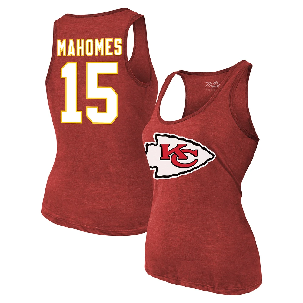 Débardeur rouge à trois mélanges avec nom et numéro des Chiefs de Kansas City Patrick Mahomes Majestic Threads pour femmes