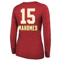 Majestic Threads pour femmes Patrick Mahomes Rouge Kansas City Chiefs Super Bowl LVIII Scoop Nom et numéro Tri-Blend T-shirt à manches longues