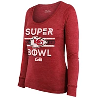 Women's Majestic Threads  Red Kansas City Chiefs Super Bowl LVIII Make It Happen Lightweight Tri-Blend Long Sleeve Scoop Neck T-Shirt