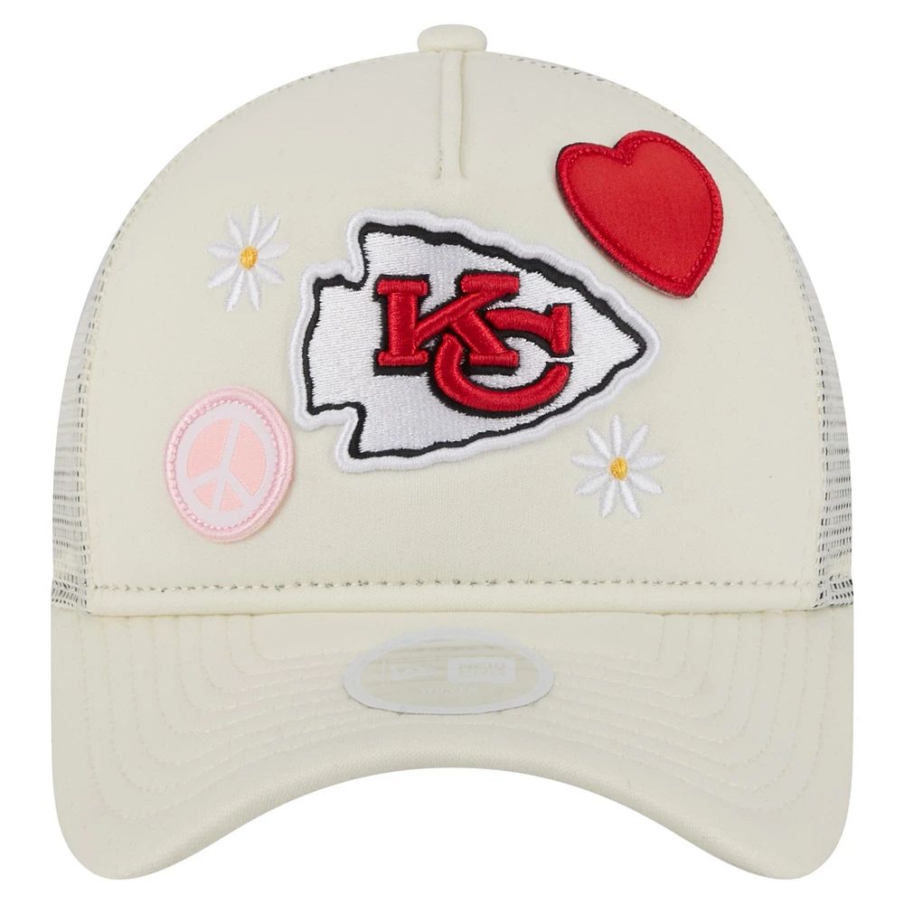 Women's New Era Cream Kansas City Chiefs All Love 9FORTY Adjustable Trucker Hat