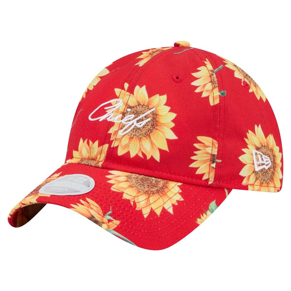 Women's New Era Red Kansas City Chiefs Adventure Sunflower 9TWENTY Adjustable Hat