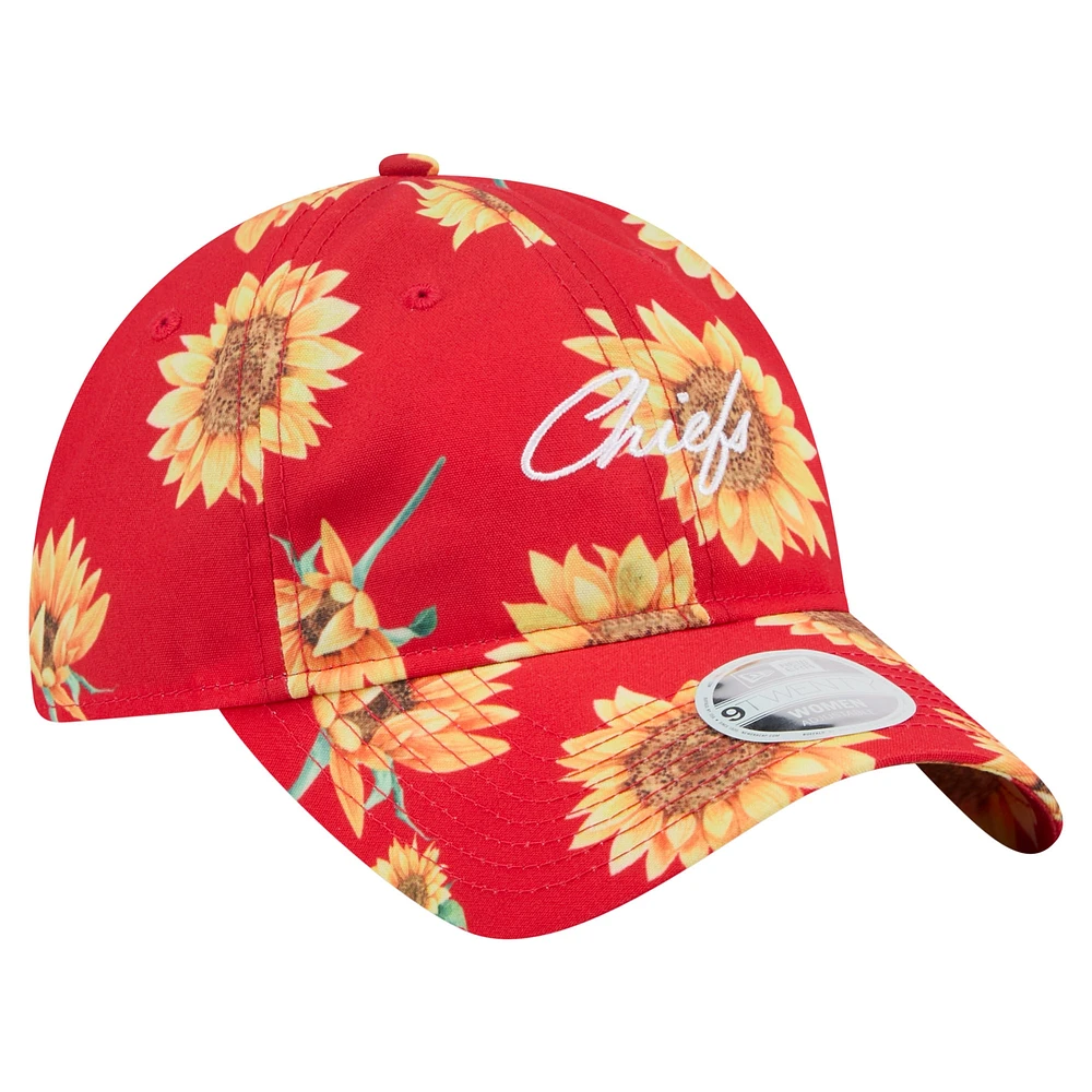 Women's New Era Red Kansas City Chiefs Adventure Sunflower 9TWENTY Adjustable Hat