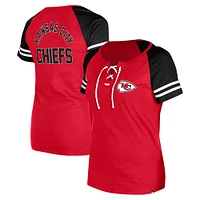 T-shirt raglan à lacets rouge Kansas City Chiefs New Era pour femme