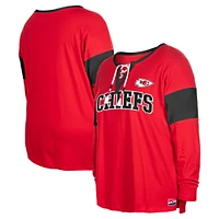 T-shirt à manches longues et col cranté lacets pour femme New Era rouge Kansas City Chiefs grande taille