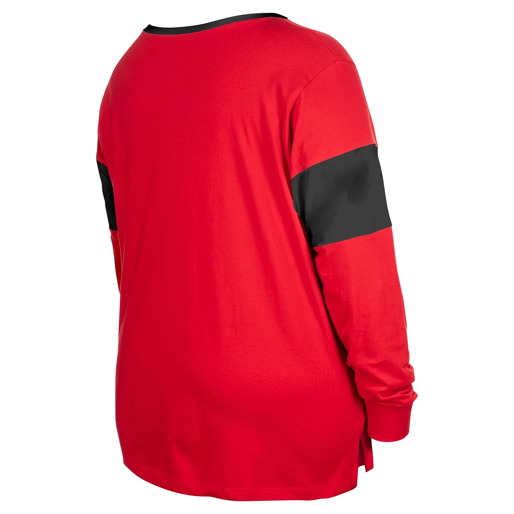 T-shirt à manches longues et col cranté lacets pour femme New Era rouge Kansas City Chiefs grande taille