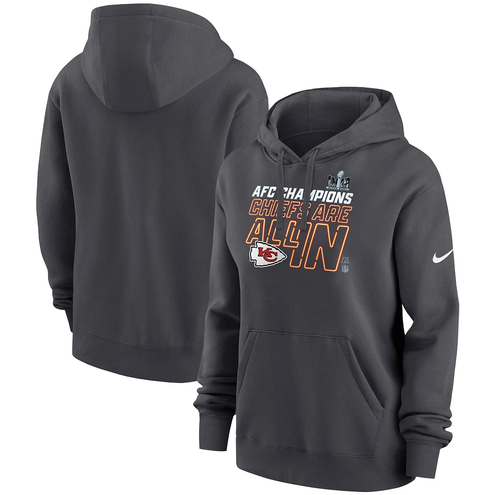 Sweat à capuche Nike Anthracite Kansas City Chiefs 2023 AFC Champions Locker Room Trophy Collection pour femme