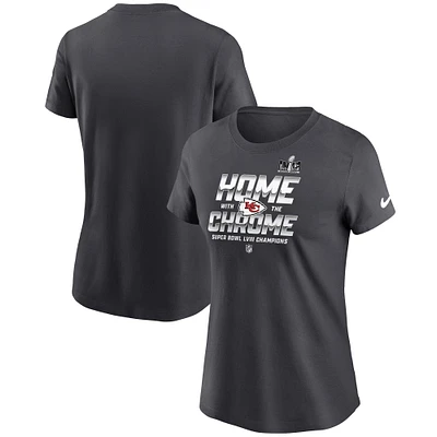 T-shirt Nike anthracite pour femme des Chiefs de Kansas City Super Bowl LVIII Champions Parade