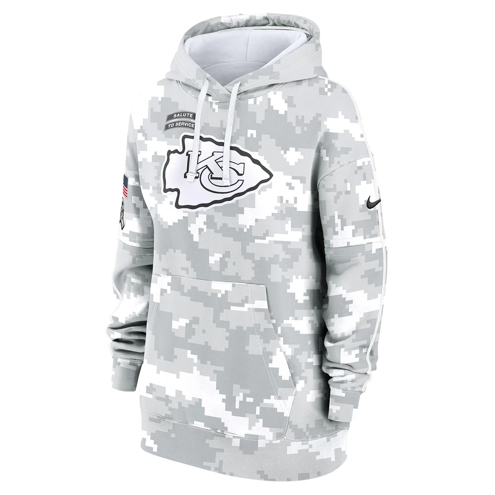 Sweat à capuche surdimensionné en polaire Nike Arctic Camo Kansas City Chiefs 2024 Salute To Service Club pour femme