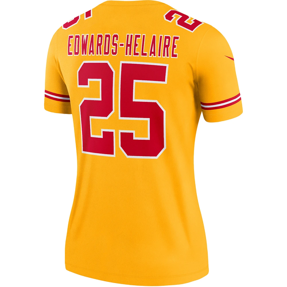 Maillot Nike Clyde Edwards-Helaire doré pour femme, légende inversée des Chiefs de Kansas City