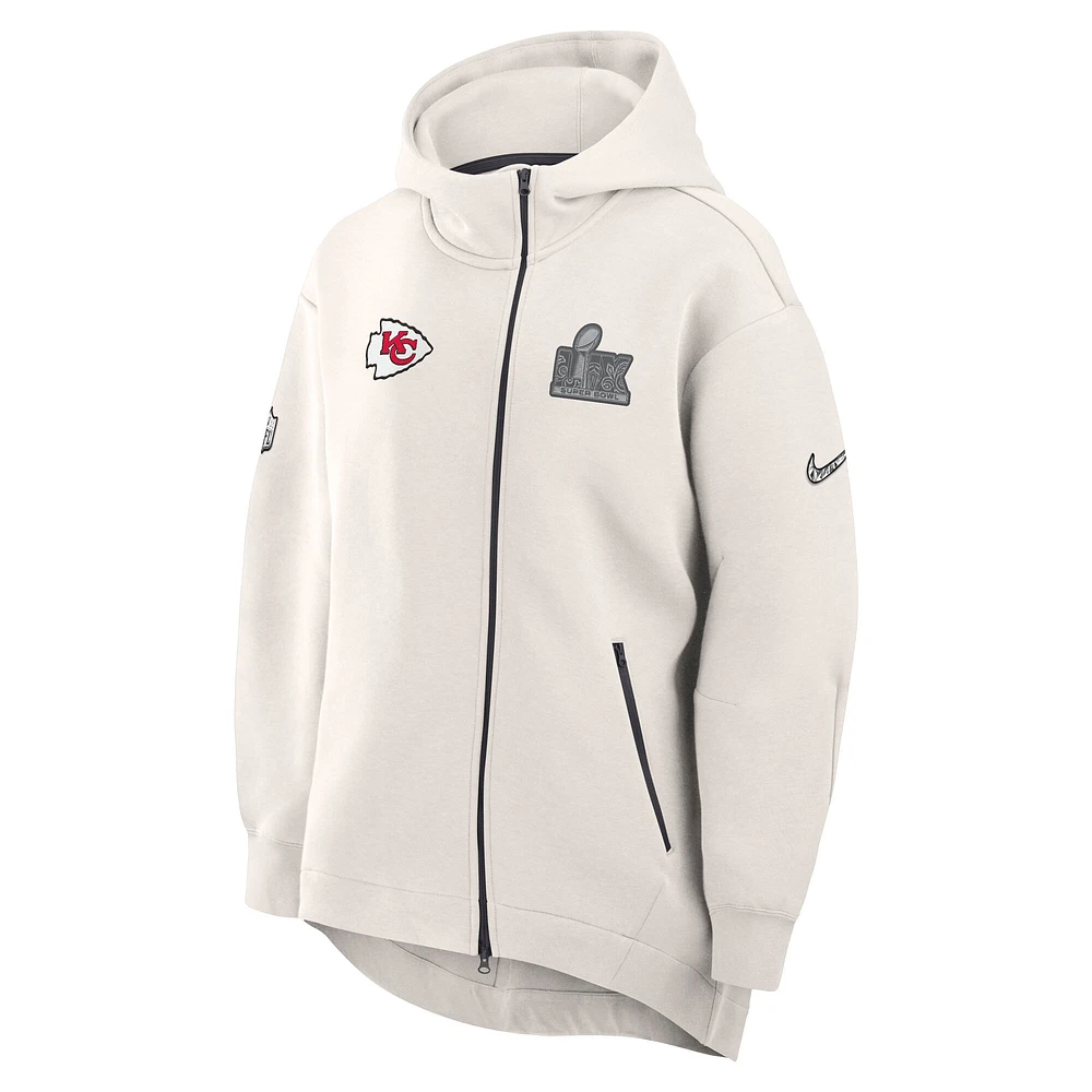 Women's Nike Cream Kansas City Chiefs Super Bowl LIX Opening Night Tech Fleece Full-Zip Hoodie