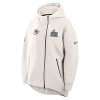 Women's Nike Cream Kansas City Chiefs Super Bowl LIX Opening Night Tech Fleece Full-Zip Hoodie